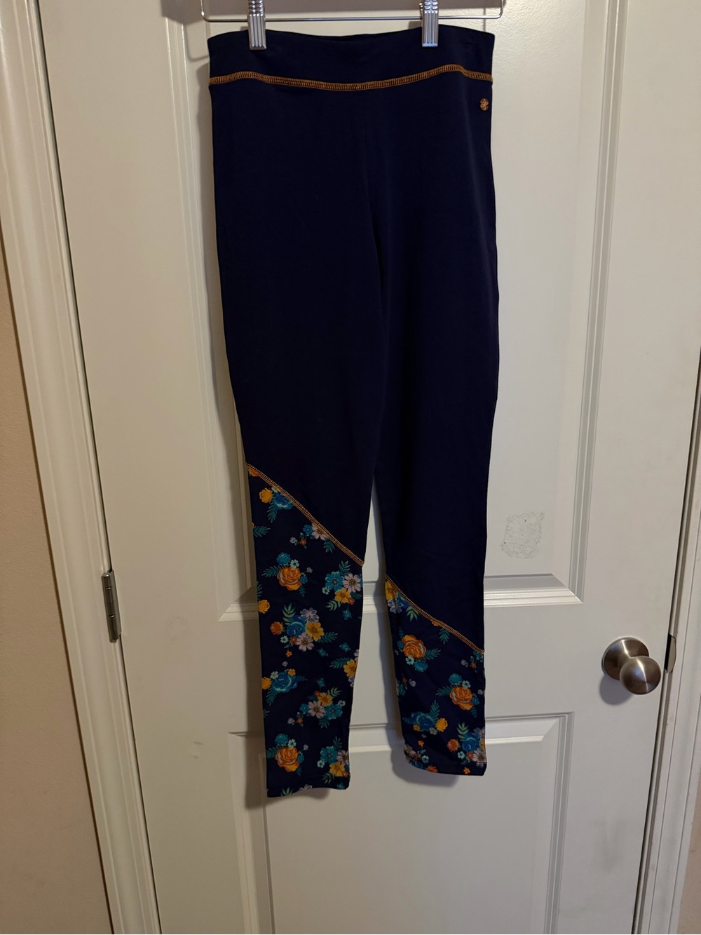 Matilda Jane 435 Navy Leggings with Floral Panels and Orange Trim NWT